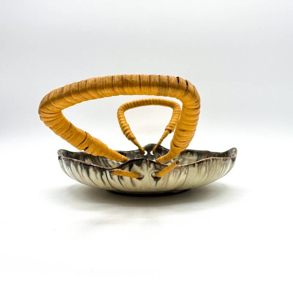 Likely Carstens Bowl West Germany Art Pottery Lava Glaze w Wicker Handles - Picture 7 of 13